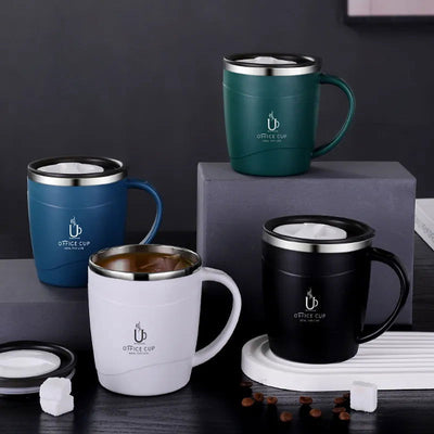 304 Stainless Steel Coffee Cup Mug With Lid Insulated Coffee Mug Double Wall Coffee Tumbler With Handle Heat-resistant Drinkware - Slobuy