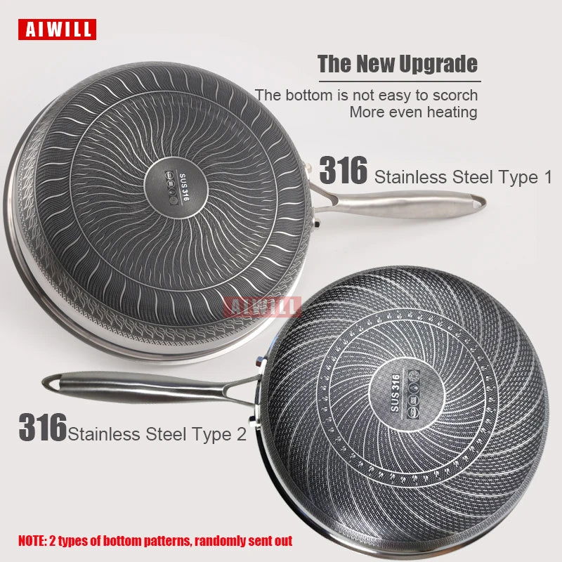 AIWILL Kitchen Quality 316 /304 Stainless Steel Frying Pan Nonstick Pan Cooking Fried Steak Pot Electromagnetic Furnace General - Slobuy