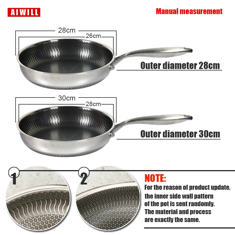 AIWILL Kitchen Quality 316 /304 Stainless Steel Frying Pan Nonstick Pan Cooking Fried Steak Pot Electromagnetic Furnace General - Slobuy