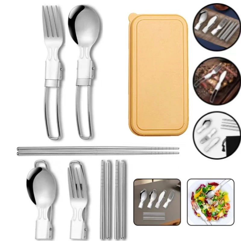 304 Stainless Steel Solding spoon Creative Tableware Outdoor Portable Three-Fold Spoon Fork Travel Folding Spoon camping gear - Slobuy