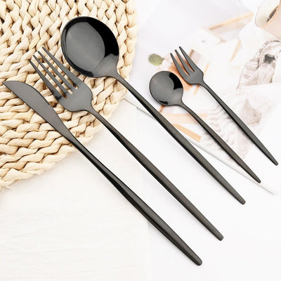 30Pcs Black Dinnerware Set Knife Cake Fork Spoon Cutlery Set Stainless Steel Tableware Kitchen Flatware Silverware Drop Shipping - Slobuy