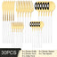 30Pcs White Gold Cutlery Set Stainless Steel Tableware Knife Cake Fork Spoon Dinnerware Set Kitchen Flatware Silverware - Slobuy