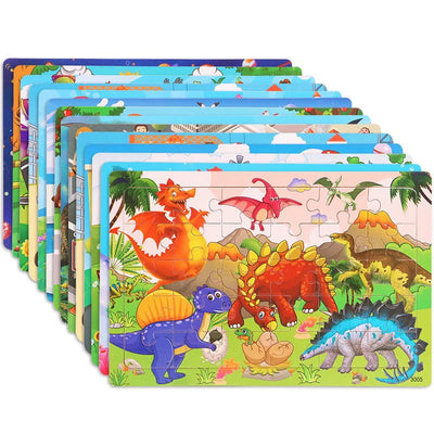 30 Pieces Wooden Jigsaw Puzzle Kids Cartoon Animal Vehicle Puzzles Games Baby Early Learning Educational Toys for Children - Slobuy