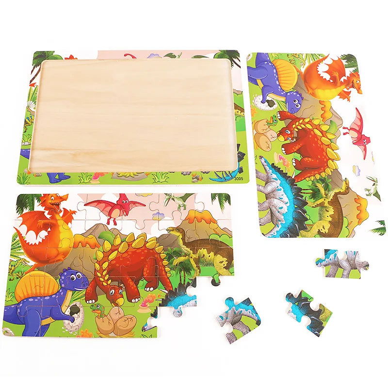 30 Pieces Wooden Jigsaw Puzzle Kids Cartoon Animal Vehicle Puzzles Games Baby Early Learning Educational Toys for Children - Slobuy