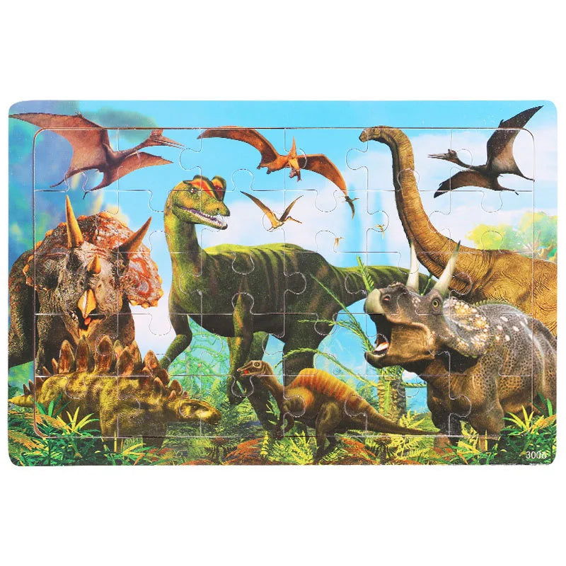 30 Pieces Wooden Jigsaw Puzzle Kids Cartoon Animal Vehicle Puzzles Games Baby Early Learning Educational Toys for Children - Slobuy