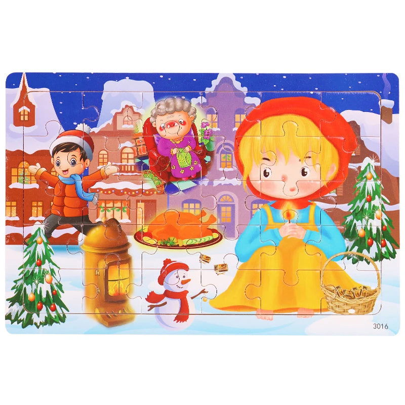 30 Pieces Wooden Jigsaw Puzzle Kids Cartoon Animal Vehicle Puzzles Games Baby Early Learning Educational Toys for Children - Slobuy