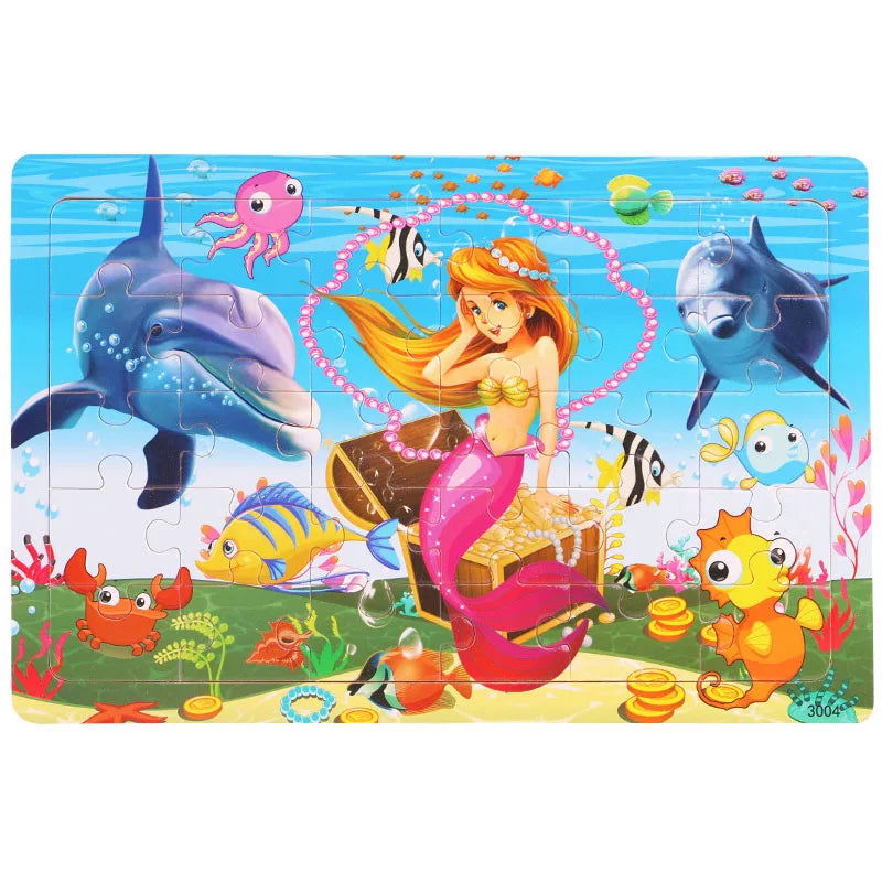 30 Pieces Wooden Jigsaw Puzzle Kids Cartoon Animal Vehicle Puzzles Games Baby Early Learning Educational Toys for Children - Slobuy