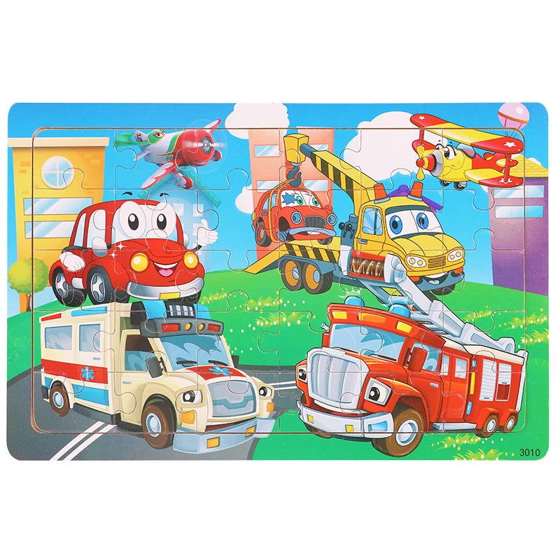 30 Pieces Wooden Jigsaw Puzzle Kids Cartoon Animal Vehicle Puzzles Games Baby Early Learning Educational Toys for Children - Slobuy