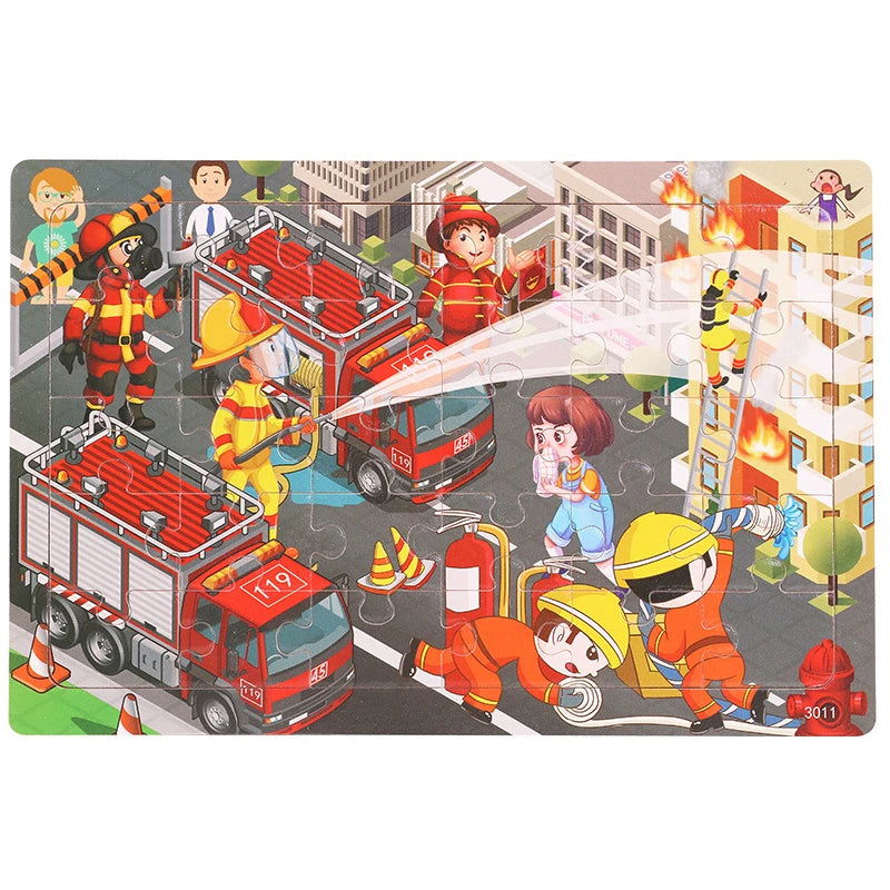 30 Pieces Wooden Jigsaw Puzzle Kids Cartoon Animal Vehicle Puzzles Games Baby Early Learning Educational Toys for Children - Slobuy