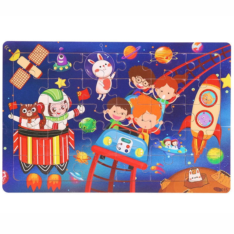30 Pieces Wooden Jigsaw Puzzle Kids Cartoon Animal Vehicle Puzzles Games Baby Early Learning Educational Toys for Children - Slobuy