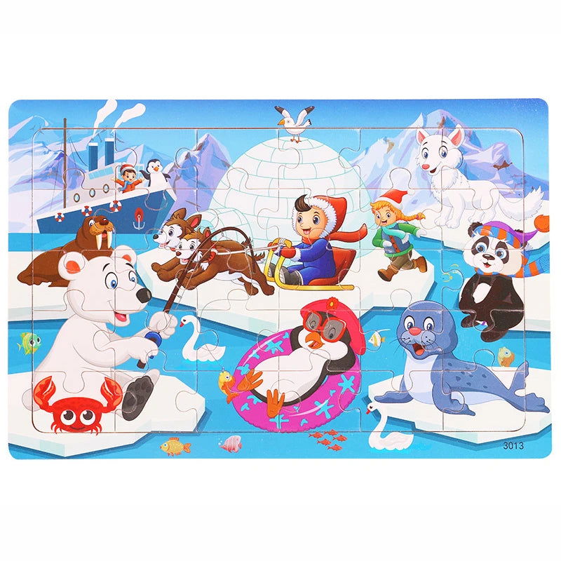 30 Pieces Wooden Jigsaw Puzzle Kids Cartoon Animal Vehicle Puzzles Games Baby Early Learning Educational Toys for Children - Slobuy
