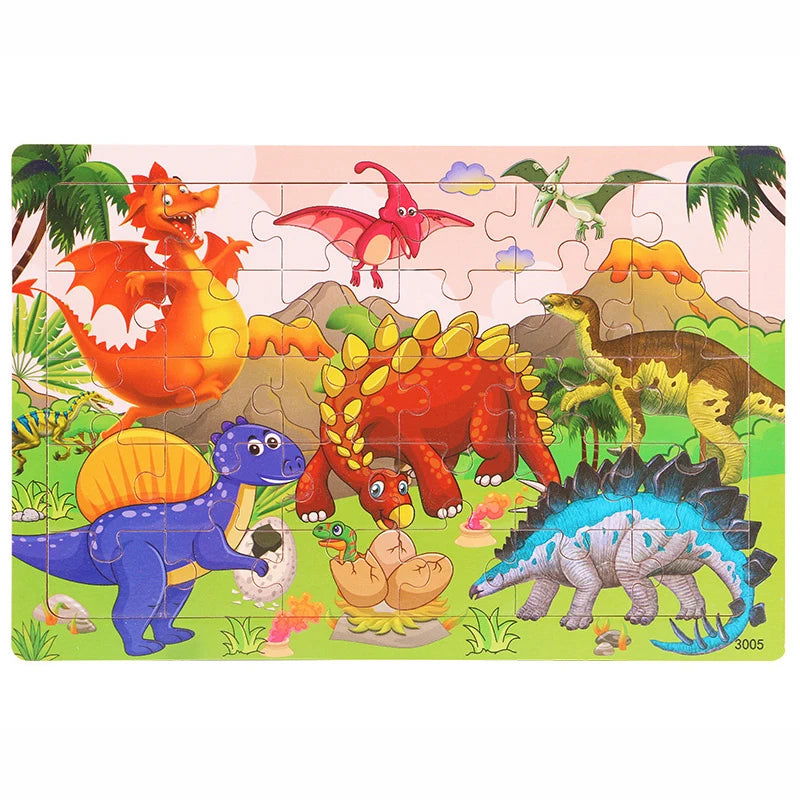 30 Pieces Wooden Jigsaw Puzzle Kids Cartoon Animal Vehicle Puzzles Games Baby Early Learning Educational Toys for Children - Slobuy