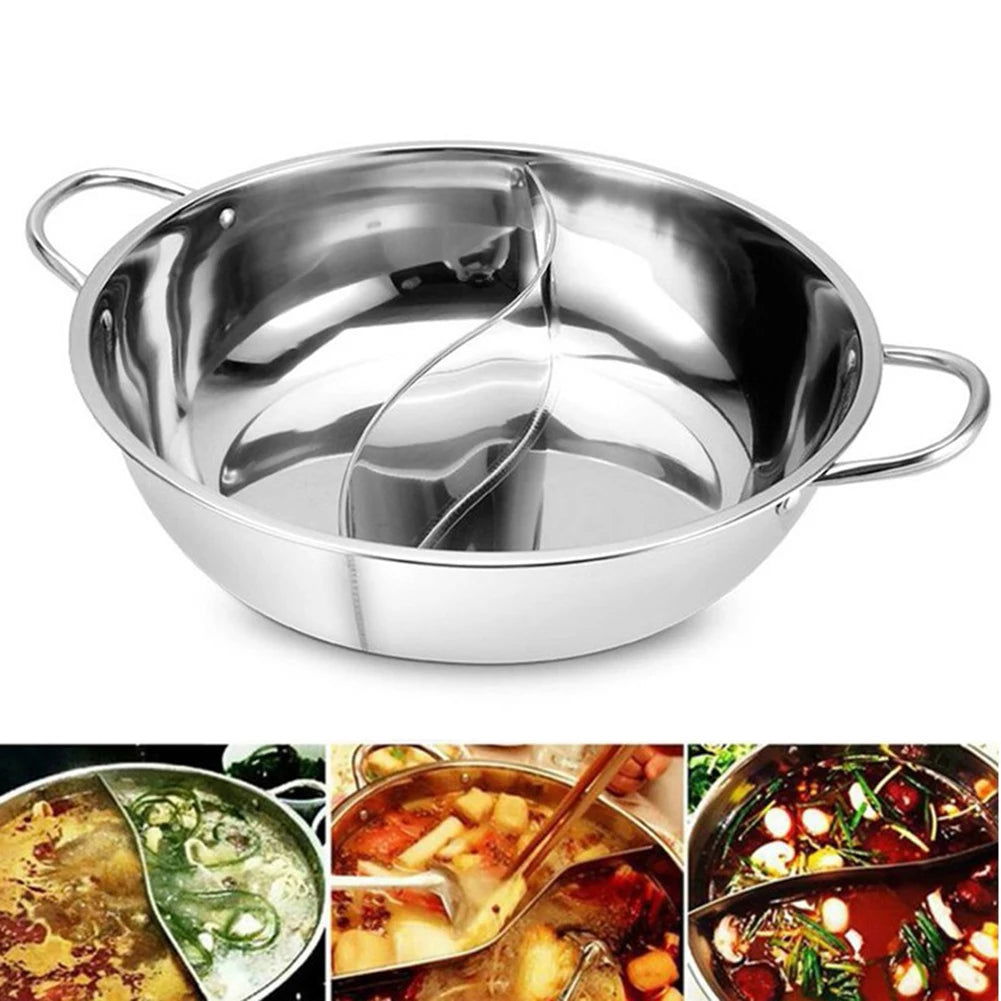 28/30cm Twin Divided Hot Pot Stainless Steel Hotpot Kitchen Cooker Home Cooking Cookware Dish Plate Compatible Cooker Gas Stove - Slobuy