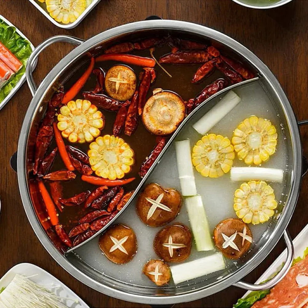 28/30cm Twin Divided Hot Pot Stainless Steel Hotpot Kitchen Cooker Home Cooking Cookware Dish Plate Compatible Cooker Gas Stove - Slobuy