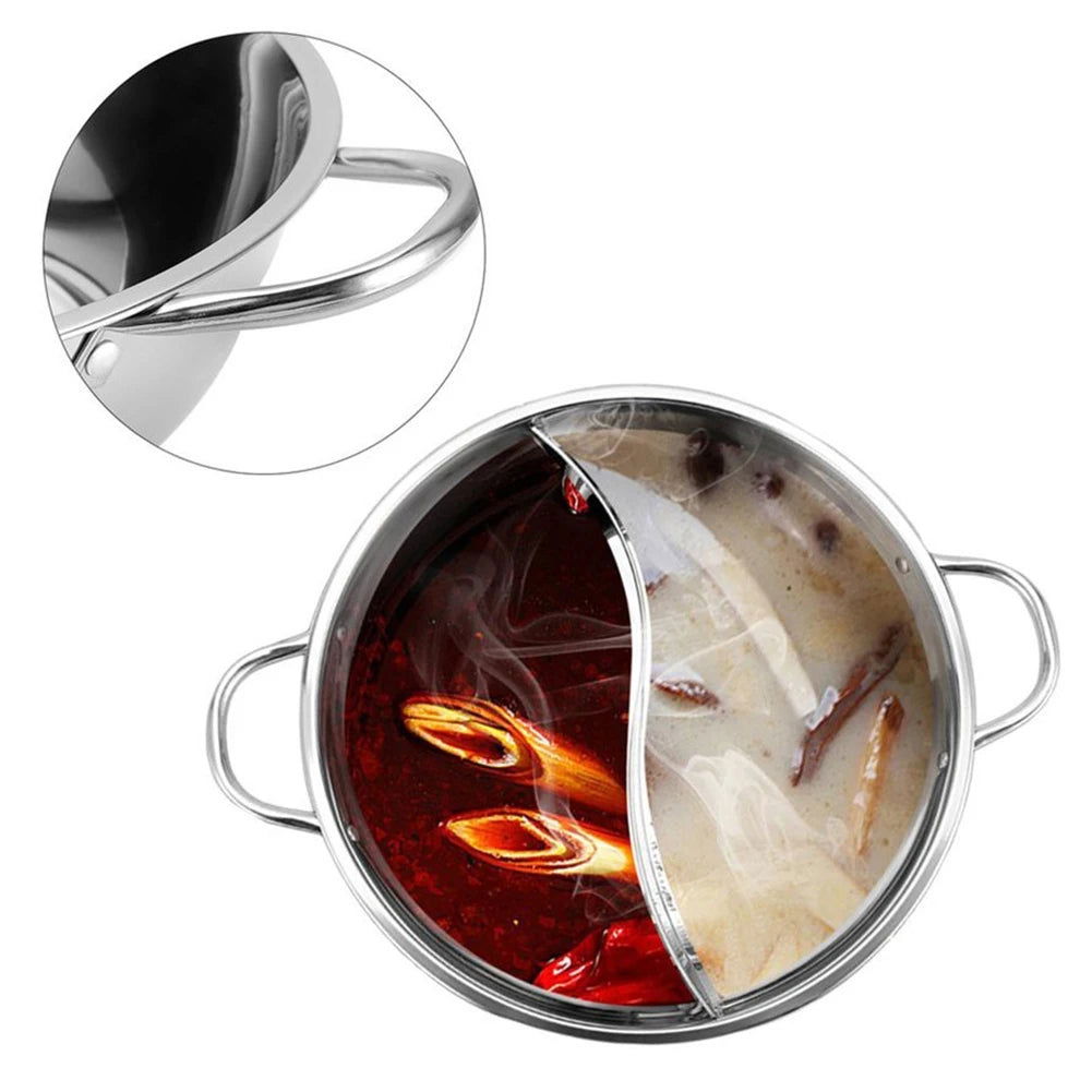 28/30cm Twin Divided Hot Pot Stainless Steel Hotpot Kitchen Cooker Home Cooking Cookware Dish Plate Compatible Cooker Gas Stove - Slobuy