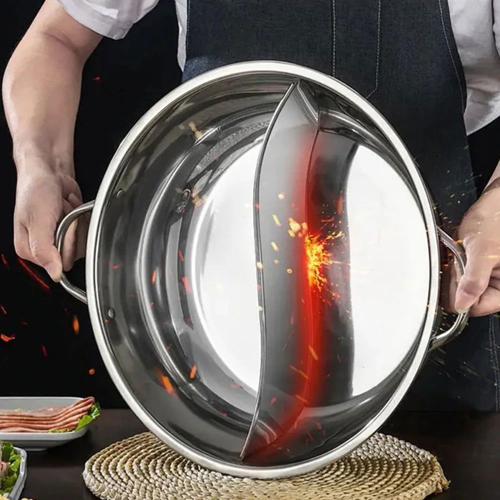 28/30cm Twin Divided Hot Pot Stainless Steel Hotpot Kitchen Cooker Home Cooking Cookware Dish Plate Compatible Cooker Gas Stove - Slobuy
