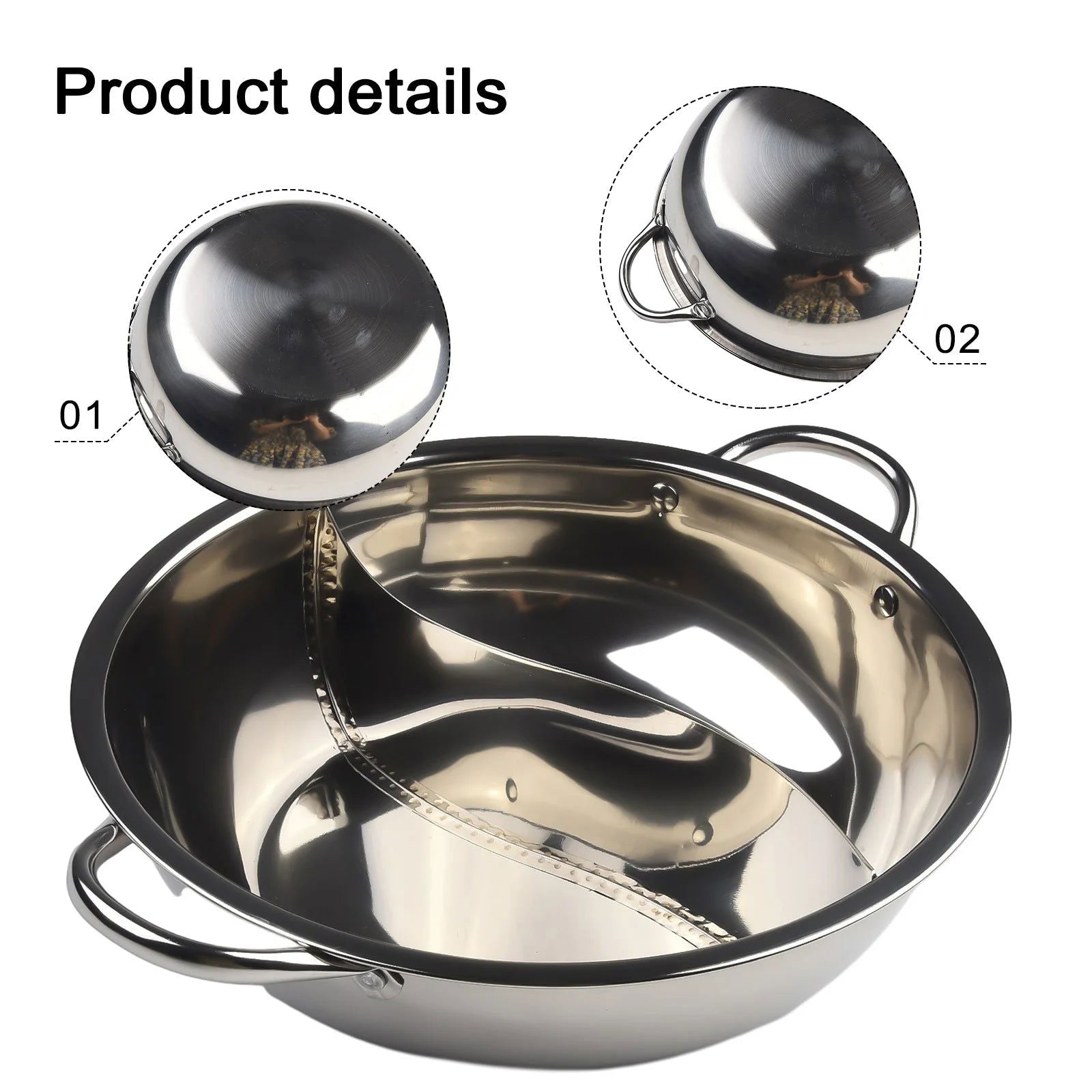 28/30cm Twin Divided Hot Pot Stainless Steel Hotpot Kitchen Cooker Home Cooking Cookware Dish Plate Compatible Cooker Gas Stove - Slobuy