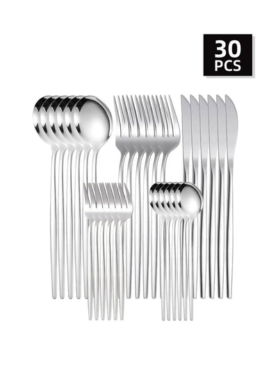 30pc Stainless steel cutlery set steak knife fruit fork dessert spoon set - Slobuy