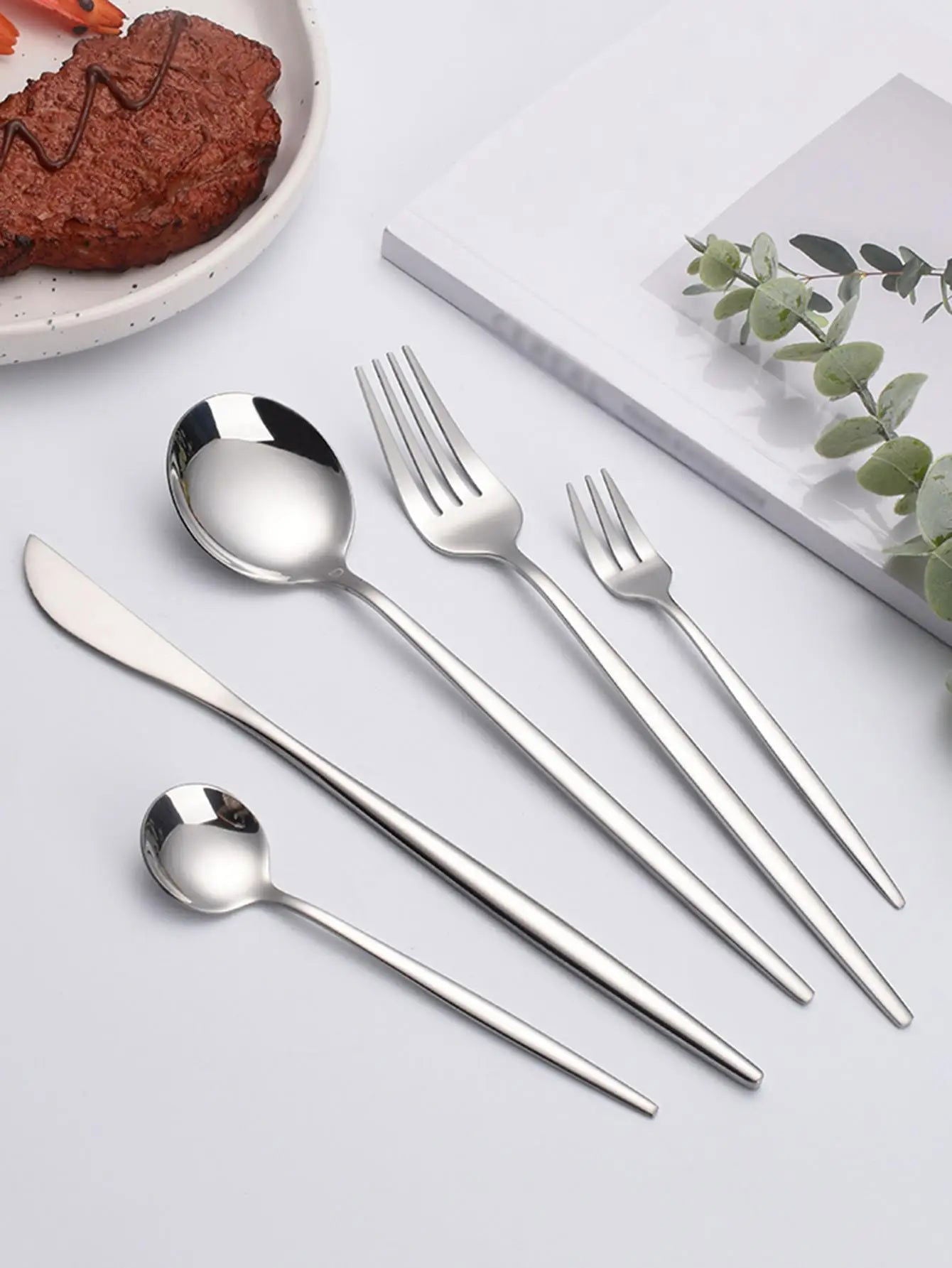 30pc Stainless steel cutlery set steak knife fruit fork dessert spoon set - Slobuy