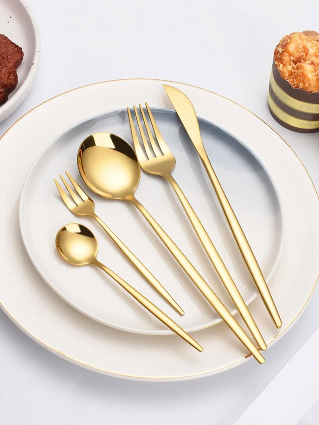 30pc Stainless steel cutlery set steak knife fruit fork dessert spoon set - Slobuy