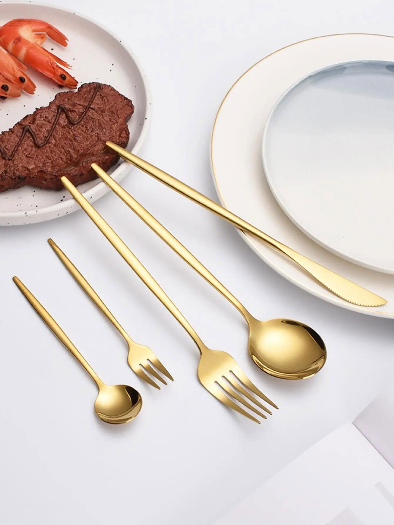 30pc Stainless steel cutlery set steak knife fruit fork dessert spoon set - Slobuy