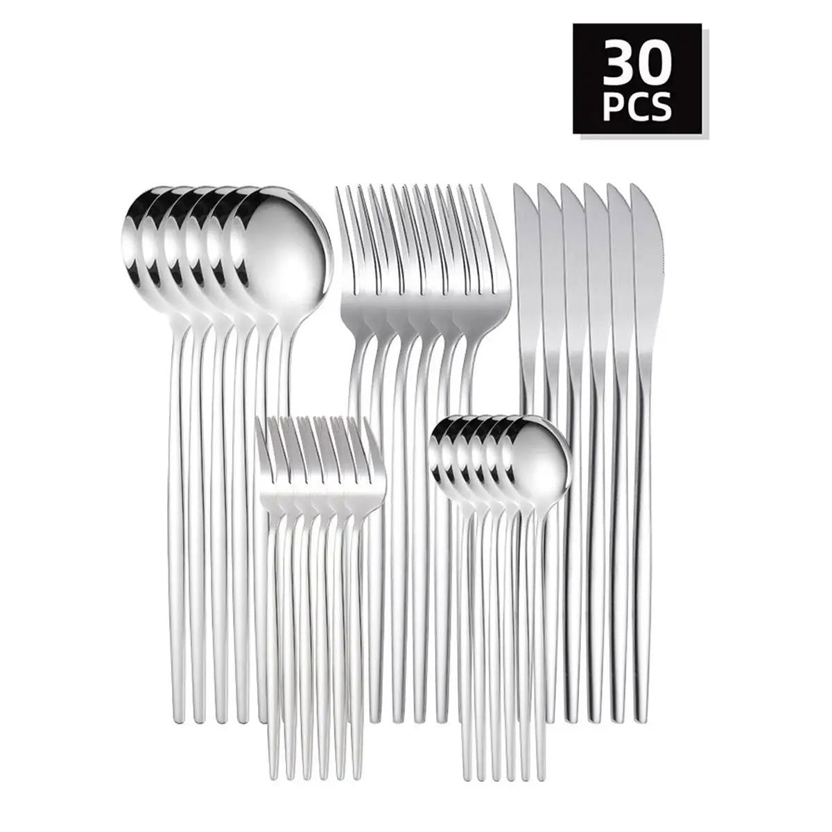 30pc Stainless steel cutlery set steak knife fruit fork dessert spoon set - Slobuy