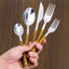 30pcs Stainless Steel Imitation Wooden Handle Cutlery Set Dinnerware Clamp Western Tableware Knife Fork Tea Spoon - Slobuy
