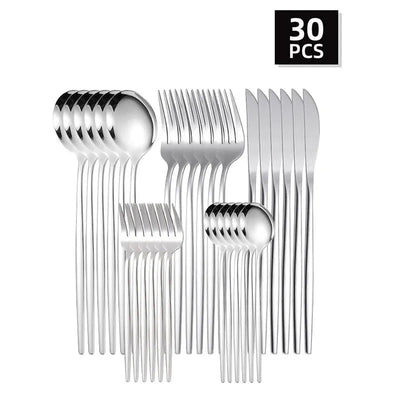 6pcs/30pcs   Stainless steel cutlery knife fork spoon western steak knife fork spoon coffee spoon dessert spoon fork set - Slobuy