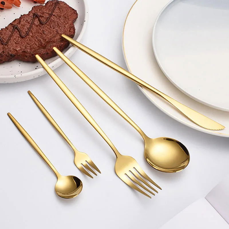 5pcs/30pcs Stainless steel cutlery set steak forks dessert spoons fruit forks are suitable for banquet restaurant guests - Slobuy