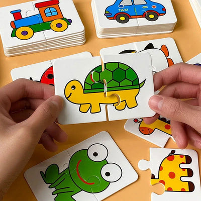 32Pcs Toddler Matching Card Early Montessori Education Puzzle Toys Cartoon Jigsaw Animal Color Shape Cognitive Training Gifts - Slobuy