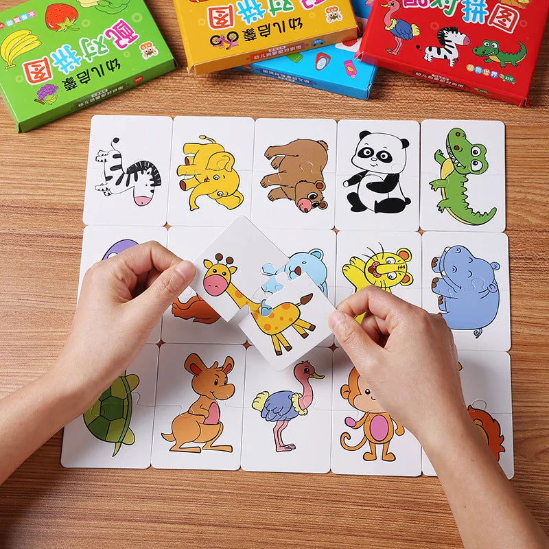 32Pcs Toddler Matching Card Early Montessori Education Puzzle Toys Cartoon Jigsaw Animal Color Shape Cognitive Training Gifts - Slobuy