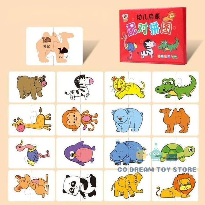 32Pcs Toddler Matching Card Early Montessori Education Puzzle Toys Cartoon Jigsaw Animal Color Shape Cognitive Training Gifts - Slobuy