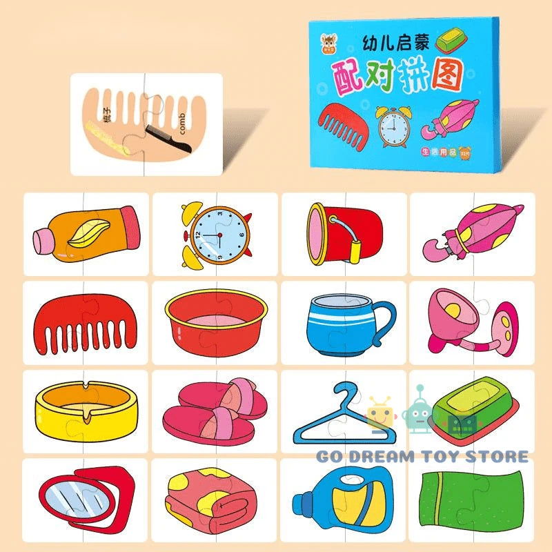 32Pcs Toddler Matching Card Early Montessori Education Puzzle Toys Cartoon Jigsaw Animal Color Shape Cognitive Training Gifts - Slobuy