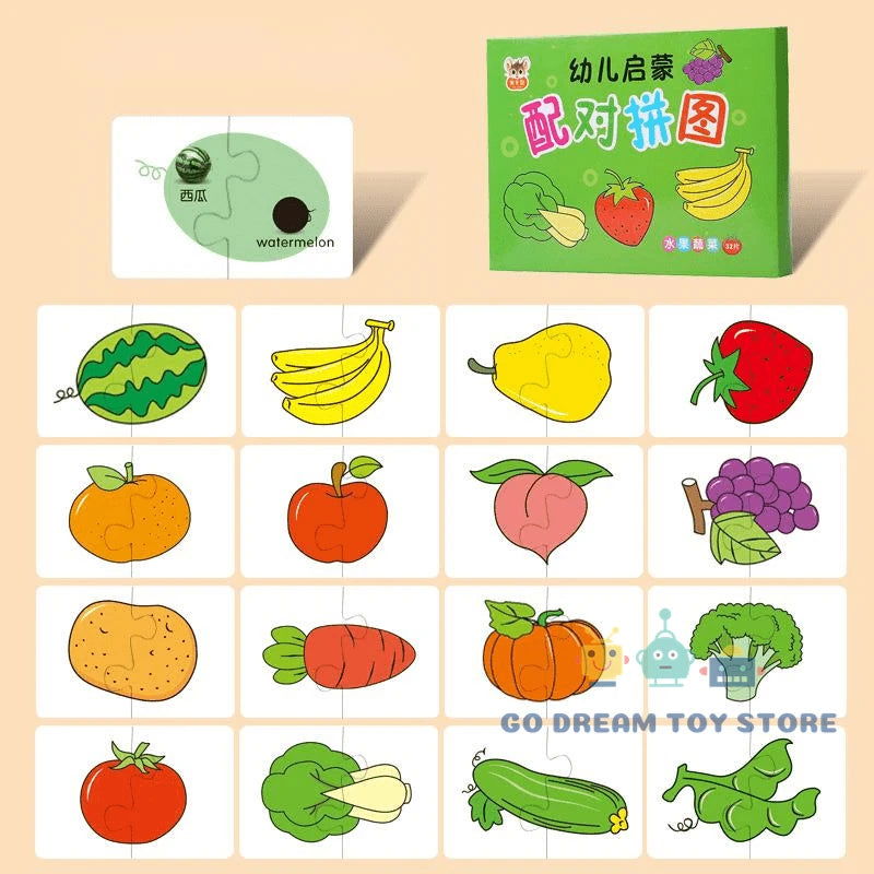 32Pcs Toddler Matching Card Early Montessori Education Puzzle Toys Cartoon Jigsaw Animal Color Shape Cognitive Training Gifts - Slobuy