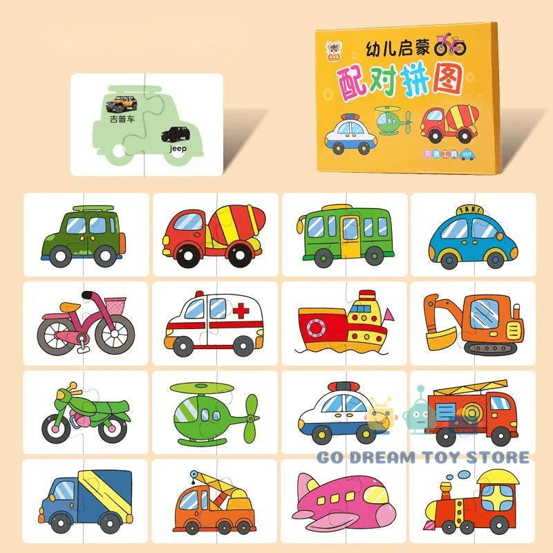 32Pcs Toddler Matching Card Early Montessori Education Puzzle Toys Cartoon Jigsaw Animal Color Shape Cognitive Training Gifts - Slobuy