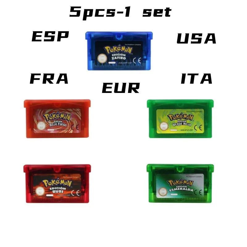 32 Bit GBA Video Game Cartridge Console Card Pokemon Series A set Emerald FireRed LeafGreen Ruby Sapphire with Shiny Label - Slobuy