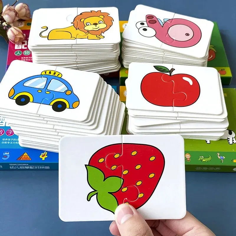 32 Pcs Enlightenment Card Matching Puzzle Early Education Cartoon Pattern Cognitive Boys and Girls Toys - Slobuy