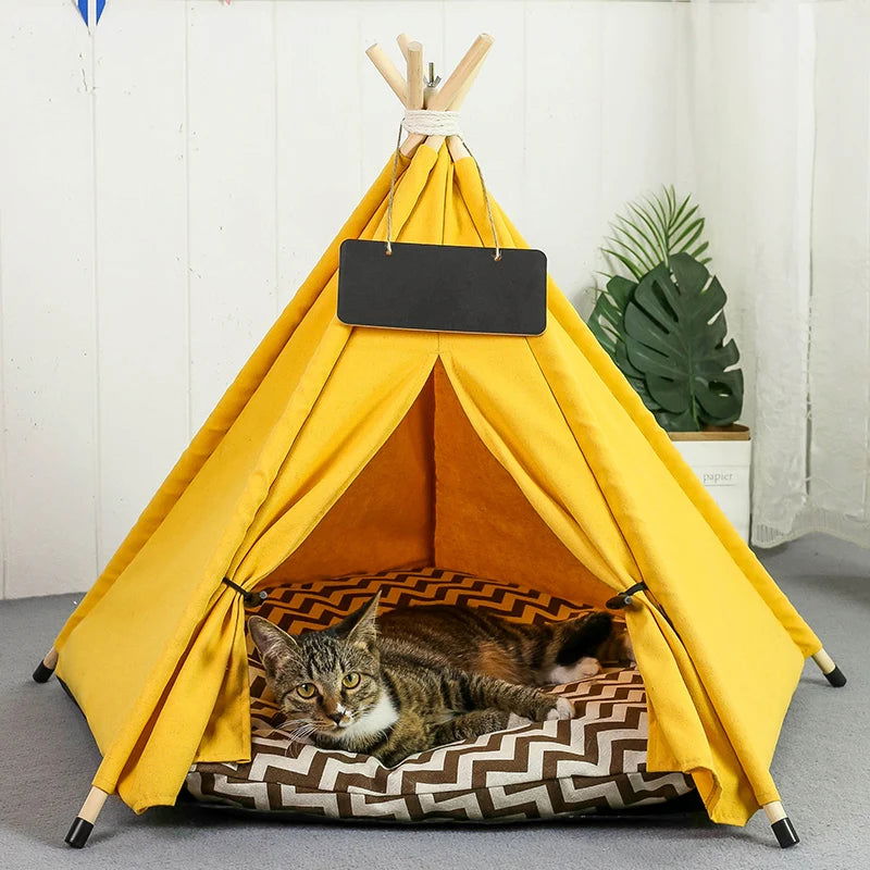 Pet Teepee Dog Cat Bed Tent with Thick Cushion Portable Puppy Houses for Cats Dogs Rabbits Up to 15kg/33lbs - Slobuy