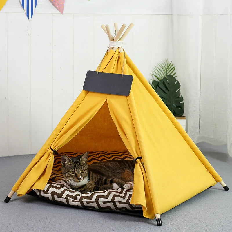 Pet Teepee Dog Cat Bed Tent with Thick Cushion Portable Puppy Houses for Cats Dogs Rabbits Up to 15kg/33lbs - Slobuy