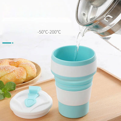 350ML Food-Grade Silicone Folding Cup, With Lid, Reusable Portable Coffee Cup, Hot Drink ,Suitable For Travel And Camping - Slobuy