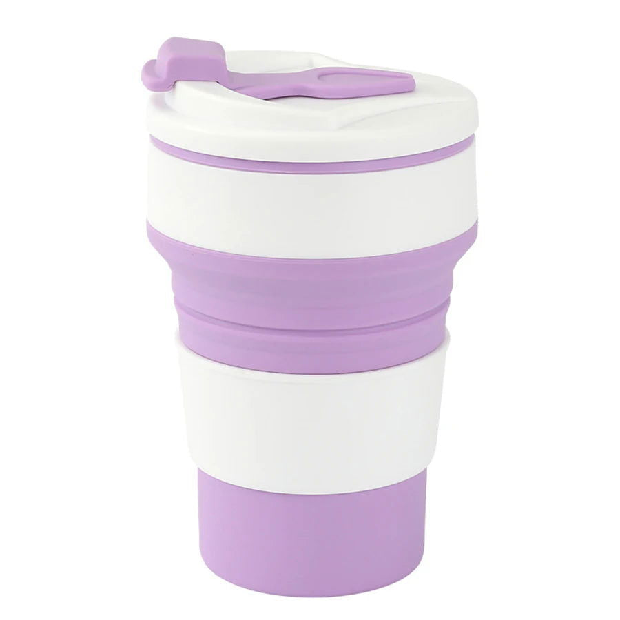 350ML Food-Grade Silicone Folding Cup, With Lid, Reusable Portable Coffee Cup, Hot Drink ,Suitable For Travel And Camping - Slobuy
