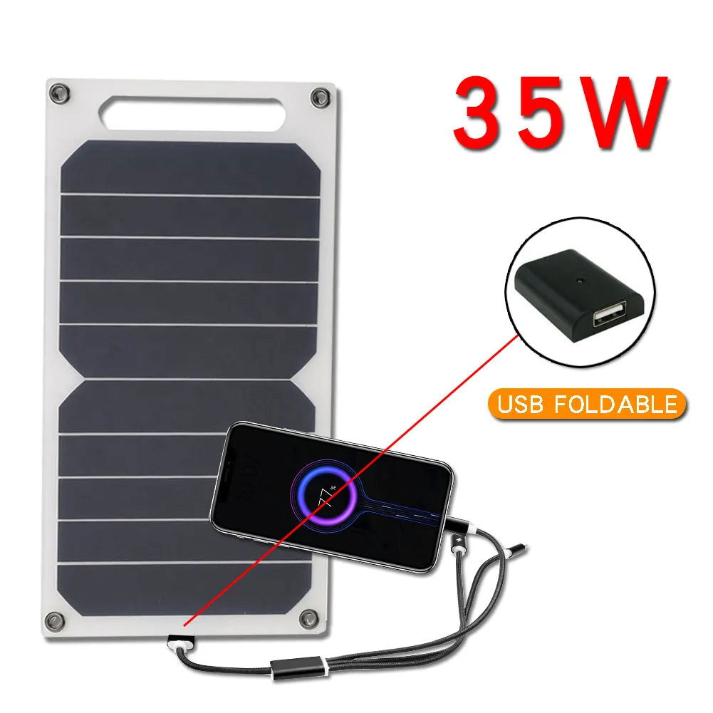 35W Solar Panel With USB Waterproof Outdoor Hiking And Camping Portable Battery Mobile Phone Charging Bank Charging Panel 6.8V - Slobuy