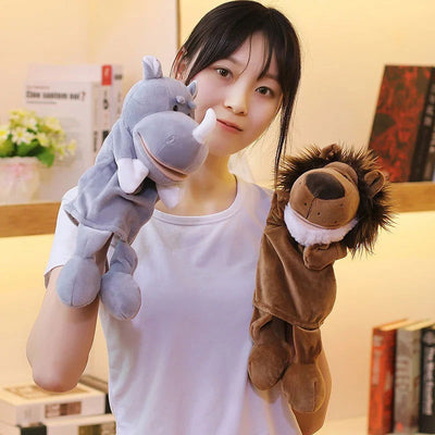 35cm Cartoon Animal Hand Puppet Parent-child Game Doll Lion Elephant Pig Appease Toys Birthday Gifts For Children - Slobuy