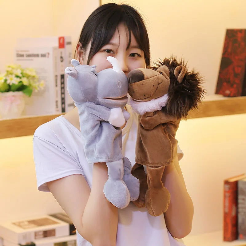 35cm Cartoon Animal Hand Puppet Parent-child Game Doll Lion Elephant Pig Appease Toys Birthday Gifts For Children - Slobuy