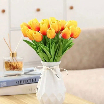 35cm White Tulip Simulation Feel Tulip Flower Home Decoration Ornaments Wedding Photography Props Fake Flowers 10pcs - Slobuy