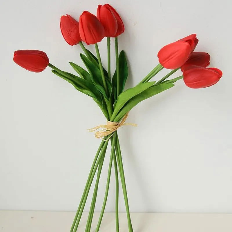 35cm White Tulip Simulation Feel Tulip Flower Home Decoration Ornaments Wedding Photography Props Fake Flowers 10pcs - Slobuy