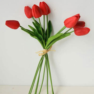 35cm White Tulip Simulation Feel Tulip Flower Home Decoration Ornaments Wedding Photography Props Fake Flowers 10pcs - Slobuy