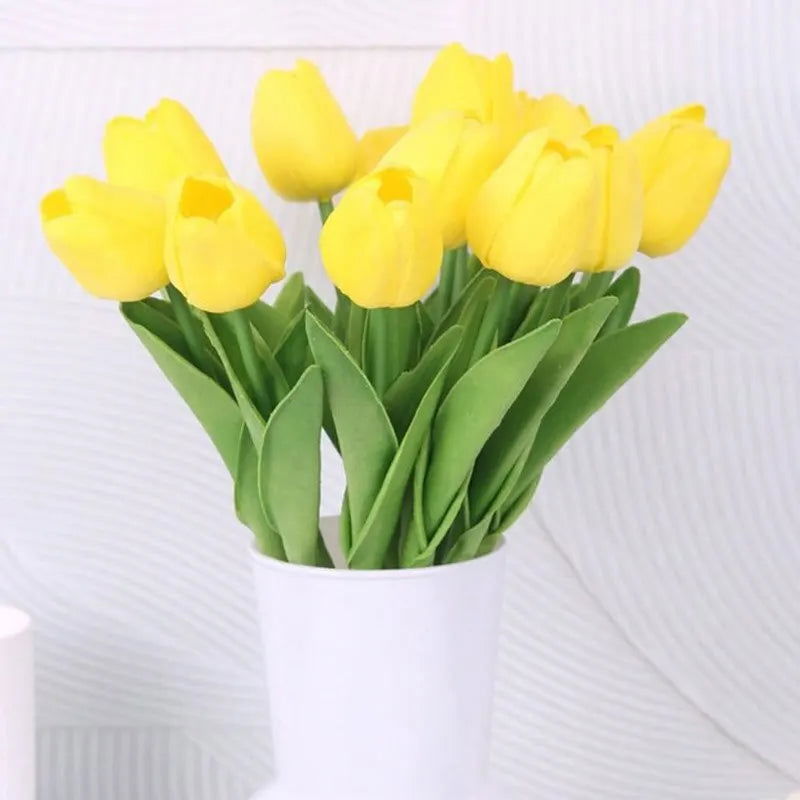 35cm White Tulip Simulation Feel Tulip Flower Home Decoration Ornaments Wedding Photography Props Fake Flowers 10pcs - Slobuy