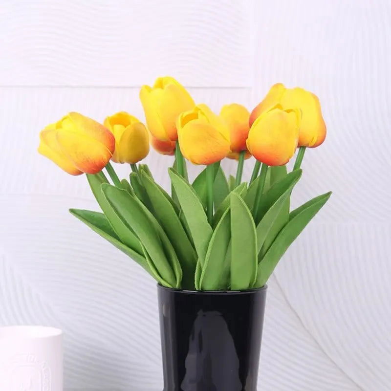 35cm White Tulip Simulation Feel Tulip Flower Home Decoration Ornaments Wedding Photography Props Fake Flowers 10pcs - Slobuy
