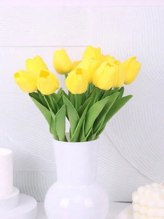 35cm White Tulip Simulation Feel Tulip Flower Home Decoration Ornaments Wedding Photography Props Fake Flowers 10pcs - Slobuy